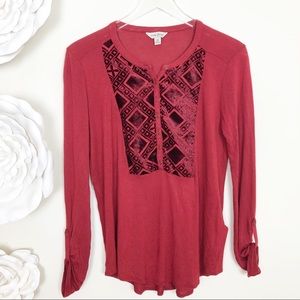 Lucky brand Burgundy velvet cotton top